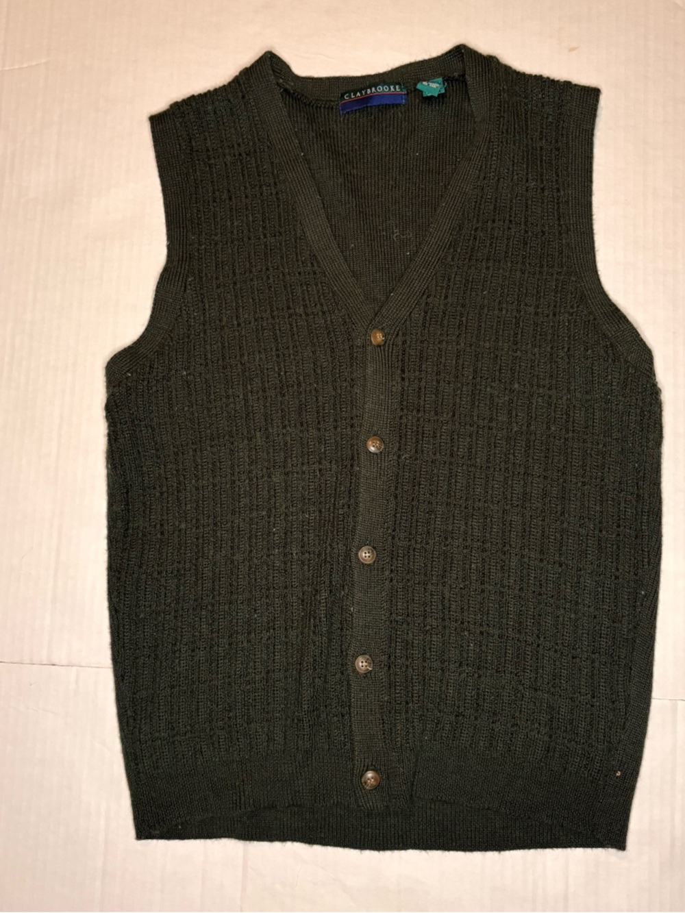 Vintage claybrooke Dark Green Knit Button-Up Vest
